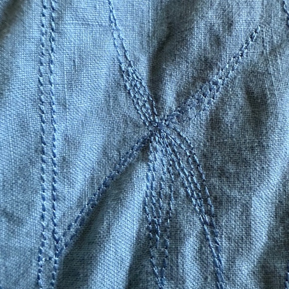 Democracy Blue Linen Button Front Blouse Embroidery Plus‎ Size 3X Lagenlook - Picture 15 of 15